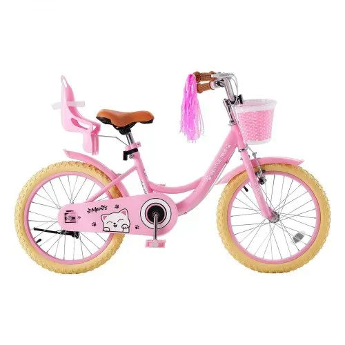 VEVOR Kinderfahrrad 18 Zoll Straßenfahrrad für 5-8 Jahre mit Ständer Rosa, Kinderrad für Mädchen, Kohlenstoffstahlrahmen, Prinzessin-Stil, Doppelbremsen, Verstellbarer Sitz, mit Puppensitz & Korb – Bild 9