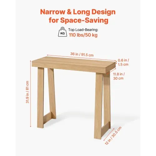 VEVOR Konsolentisch Eingangtisch hinter dem Sofa (91,5 x 30,5 x 81 cm / L x B x H), rechteckiger Beistelltisch aus Mehrschichtplatte für Flur Schlafzimmer Wohnzimmer Foyer, Flurtisch Naturholz modern – Bild 2
