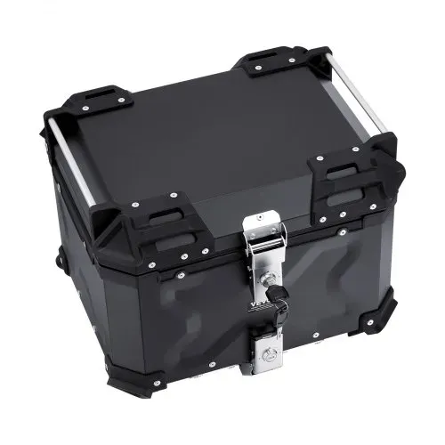 VEVOR Motorrad-Topcase Motorradkoffer 45 L Heckbox aus Aluminiumlegierung mit Lederfutter, abnehmbare Motorrad-Topbox mit Schloss & Rückenpolster, Helmkoffer (435 x 378 x 348 mm) Schwarz – Bild 8