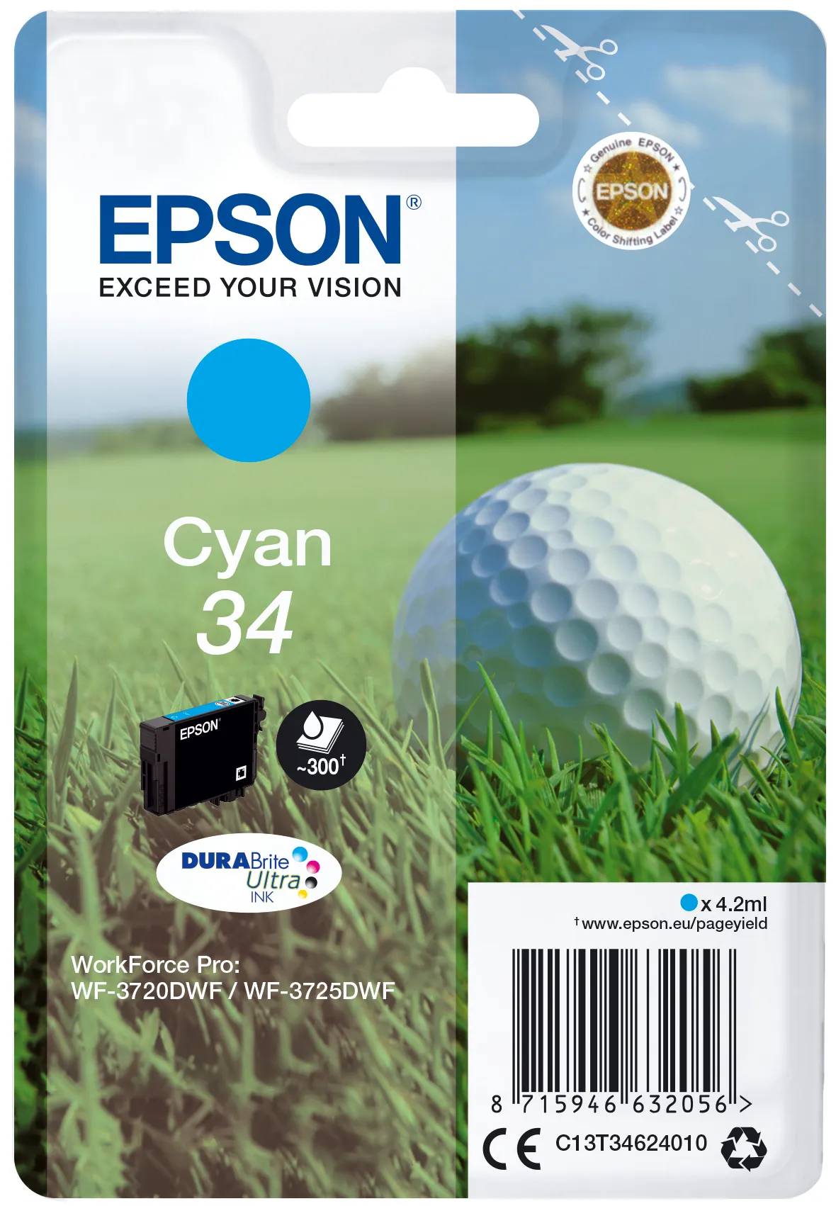 Epson Golf ball Singlepack Cyan 34 DURABrite Ultra Ink Epson Golf ball Singlepack Cyan 34 DURABrite Ultra Ink