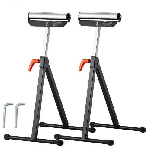 VEVOR 2er-Set Rollenbock, 61 kg Tragkraft, höhenverstellbar 68-108 cm,kappbarer Rollenständer mit 292,1 mm poliertem Stahlrollenkopf, Arbeitsbock für Tischkreissägen-Auslauf, Verlängerungsstütze – Bild 8