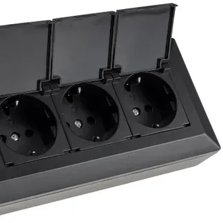 3-fach Steckdosenblock, schwarz 250V~/ 16A, Aufbaumontage mit Klappen 3-fach Steckdosenblock, schwarz 250V~/ 16A, Aufbaumontage mit Klappen