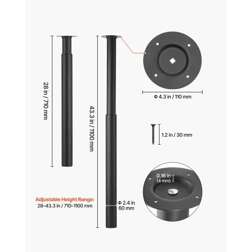 VEVOR Tischbeine 4er-Set, Möbelfüße 71–110 cm Höhenverstellbar, Tischfüße Max. 544 kg, Teleskopbein aus Kohlenstoffstahl, für Schreibtische, Couchtische, Esstische, Werkbänke, Rund – Bild 4