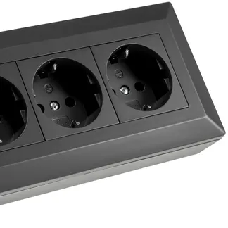 3-fach Steckdosenblock, schwarz 250V~/ 16A, Aufbaumontage 3-fach Steckdosenblock, schwarz 250V~/ 16A, Aufbaumontage