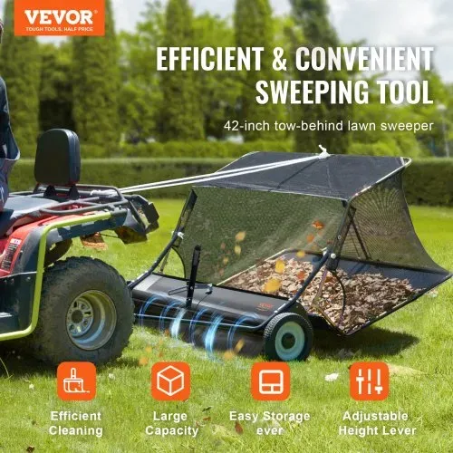VEVOR 42-Zoll-Rasenkehrmaschine zum Hinterherziehen, 12 Kubikfuß große Graskehrmaschine zum Hinterherziehen, robuster Laub- und Grassammler mit Kippseil-Design, einstellbare Kehrhöhe zum Aufsammeln von Abfall und Gras VEVOR 42-Zoll-Rasenkehrmaschine zum Hinterherziehen, 12 Kubikfuß große Graskehrmaschine zum Hinterherziehen, robuster Laub- und Grassammler mit Kippseil-Design, einstellbare Kehrhöhe zum Aufsammeln von Abfall und Gras