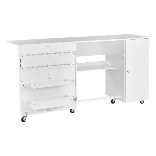 VEVOR Nähtisch Nähschrank mit Rädern & Holzrahmen & Ablagefächer & magnetischer Tür, Nähmaschinentisch Mehrzwecktisch 40 kg belastbar für Bastelstation und Beistelltisch weiß – Bild 8