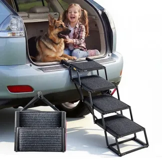 VEVOR Hundetreppe Auto Klappbar 4-Stufig, Extra Breite Hunderampe für Große Hunde mit Weichem Filzteppich, Tragbare Einstiegshilfe für Auto, SUV, LKW, Hochbett, Sofa, Tragkraft bis 90 kg VEVOR Hundetreppe Auto Klappbar 4-Stufig, Extra Breite Hunderampe für Große Hunde mit Weichem Filzteppich, Tragbare Einstiegshilfe für Auto, SUV, LKW, Hochbett, Sofa, Tragkraft bis 90 kg