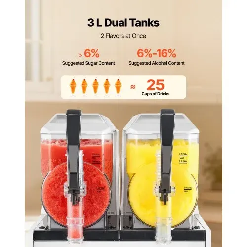VEVOR Slush Maschine 2 x 3 L, Slusheis Eisbereiter 450 W (kein Eis nötig), Elektrische Margarita-Maschine mit Selbstreinigungsfunktion, Geeignet für Frozen Margaritas Frappés Milchshakes Shakes – Bild 3