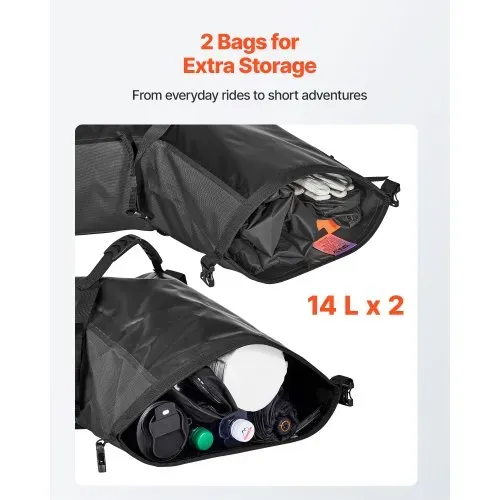 VEVOR Motorradtasche Motorrad Satteltasche 14 L x 2 wasserfest, große Seitensatteltasche für Motorradgepäck, Gepäckaufbewahrung mit unterem Gurt, Schwarz Seitentasche Outdoor Sport – Bild 2