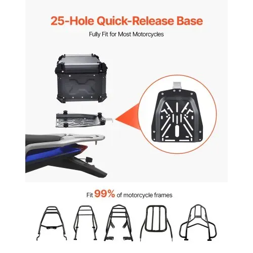 VEVOR Motorrad-Topcase Motorradkoffer 65 L Heckbox aus Aluminiumlegierung mit Lederfutter, abnehmbare Motorrad-Topbox mit Schloss & Rückenpolster, Helmkoffer (565 x 500 x 380 mm) Schwarz – Bild 4