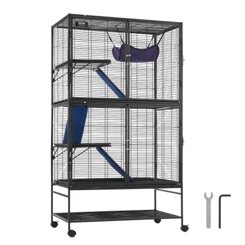 VEVOR 64,6" rollender Frettchenkäfig aus Metall, großer 4-stöckiger Critter Nation-Käfig, Kleintierkäfig mit Rampen und Tablett, einfach aufzubauen für Hausratten, Hamster, Meerschweinchen, Chinchillas, Eichhörnchen, Igel, Hasen – Bild 8