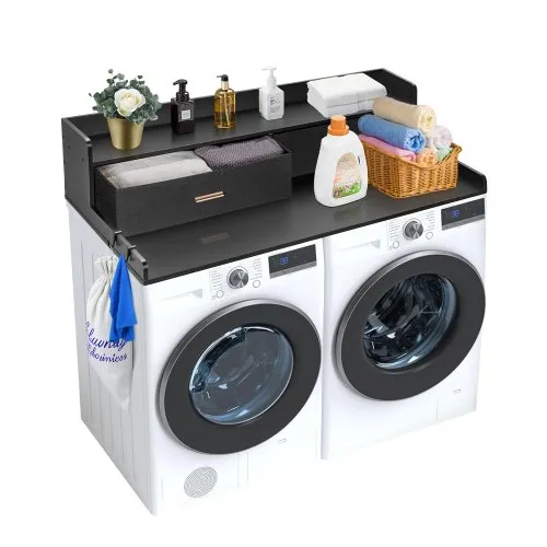 VEVOR Arbeitsplatte für Waschmaschine & Trockner mit 2 Schubladen & 2-stufigem Regal, Arbeitsplatte (1370 x 700 x 305 mm) Holz für Waschmaschine und Trockner mit rutschfesten Pads, wasserabweisend VEVOR Arbeitsplatte für Waschmaschine & Trockner mit 2 Schubladen & 2-stufigem Regal, Arbeitsplatte (1370 x 700 x 305 mm) Holz für Waschmaschine und Trockner mit rutschfesten Pads, wasserabweisend