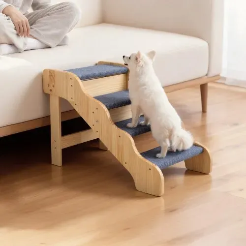 VEVOR Hundetreppe 740x430x500 mm, 4-stufige Hautiertreppe, klappbare Holztreppe geeignet für kleine, mittlere, große, ältere Haustiere sowie Welpen bis 68 kg, Hundeleiter für Betten, Sofas & Autos – Bild 7
