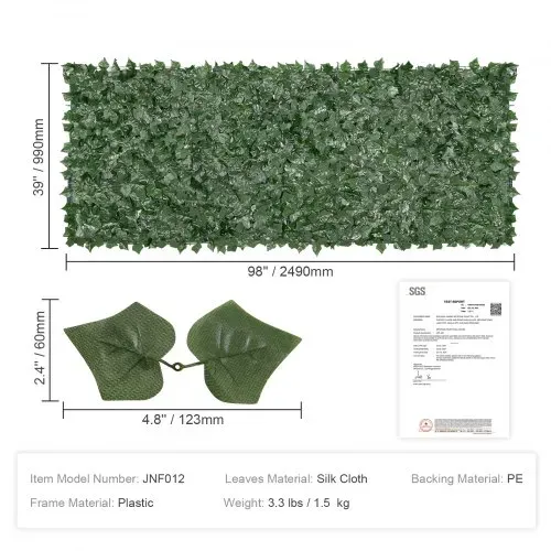 VEVOR Sichtschutzzaun 99x249cm künstlicher grüner Sichtschutz Efeuzaun mit Netzgeweberückseite und verstärkter Verbindung künstliche Hecken mit Weinblättern als Dekoration für Garten und Hof – Bild 6