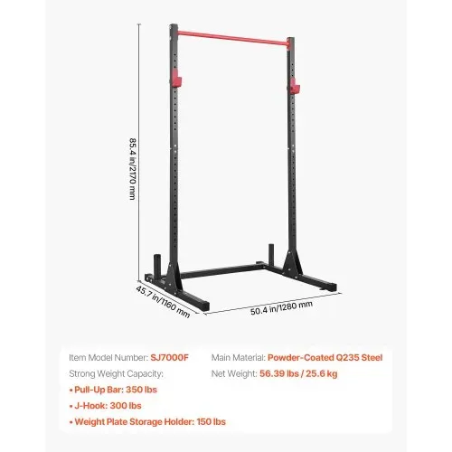 VEVOR Power Rack 362,87 kg Belastbar, multifunktionales Squat Rack für Heimfitnessstudio, Krafttrainingsgerät mit 28-fach verstellbaren J-Haken für Langhantel-Kniebeugen Klimmzüge Gewichtheben – Bild 6