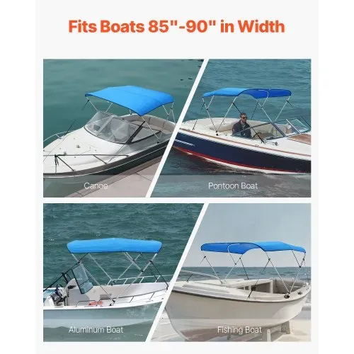 VEVOR Bimini Top Bootsabdeckung Sonnenverdeck (3 Bögen) aus 600D Polyester mit Rahmen aus Aluminiumlegierung, wasserdichte Sonnenschutz-Bootsmarkise mit Aufbewahrungstasche, 216-229 cm (B) Blau – Bild 5