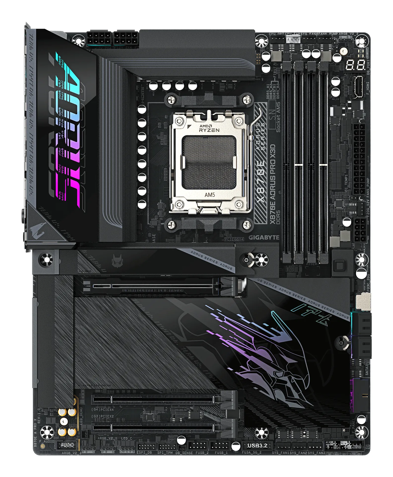 GIGABYTE X870E AORUS PRO X3D Mainboard - Unterstützt AMD Ryzen 9000 CPUs, digitales 18+2+2-Phasen-VRM, bis zu 9000MHz DDR5 (O.C.), 2xPCIe 5.0 + 2xPCIe 4.0, Wi-Fi 7, 5GbE LAN, USB 4 – Bild 2