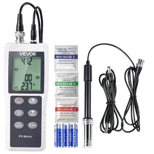 VEVOR pH-Meter, Messbereich 0–14, Wasserdichte Sonde (IP68), 3-Punkt-Automatikkalibrierung, Tragbares Tester-Set mit Kalibrierpulver, Temperatursonde & Tragetasche, für Trinkwasser & Hydrokultur – Bild 8