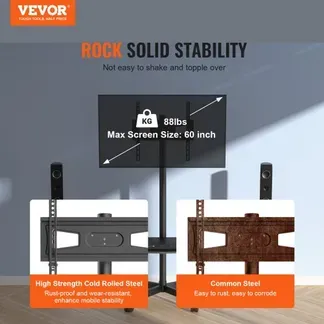 VEVOR TV Ständer mit Rollen Universal 1430–1538 mm Höhenverstellbar, 100 x 100 mm / 400 x 400 mm, 39,9 kg Belastbarer Bodenständer Standfuß Passend für 58,42-152,4 cm Fernsehen, TV-Halterung VEVOR TV Ständer mit Rollen Universal 1430–1538 mm Höhenverstellbar, 100 x 100 mm / 400 x 400 mm, 39,9 kg Belastbarer Bodenständer Standfuß Passend für 58,42-152,4 cm Fernsehen, TV-Halterung