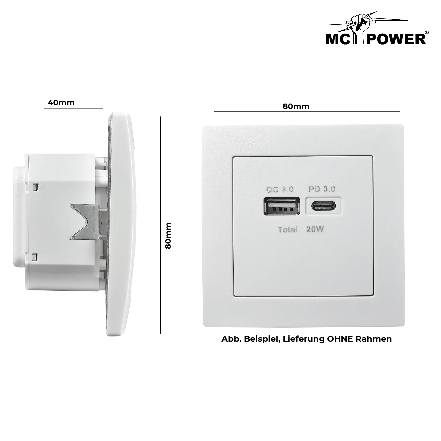 USB-Ladedose McPower ''Flair'' 2-fach, USB-C, PD 3.0 20W, weiß – Bild 4