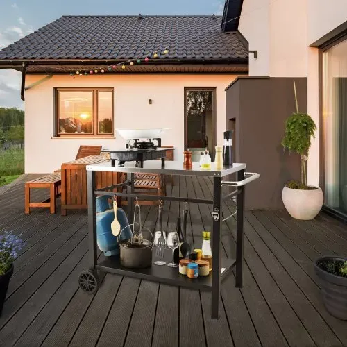 VEVOR Servierwagen Küchenwagen 100 x 64 x 83,5 cm Outdoor-Grill-Esswagen mit Doppelter Ablage, Beweglicher Grilltisch für die Zubereitung von Speisen, Multifunktionale Tischplatte aus Edelstahl – Bild 7