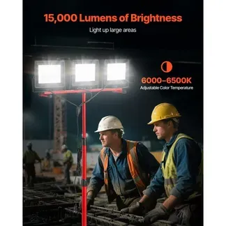 VEVOR Baustrahler LED mit Stativ, 15000 Lumen, 6000-6500K Arbeitsleuchte mit drei Köpfen, Einzelschalter, und 3,3 m Netzkabel, für Baustellenbau im Innen- und Außenbereich, IP65 wasserdicht VEVOR Baustrahler LED mit Stativ, 15000 Lumen, 6000-6500K Arbeitsleuchte mit drei Köpfen, Einzelschalter, und 3,3 m Netzkabel, für Baustellenbau im Innen- und Außenbereich, IP65 wasserdicht