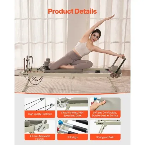 VEVOR Faltbarer Pilates Reformer Trainingsgerät im Heim-Fitnessstudio, Pilates-Bett mit doppeltem Widerstand – Feder und Kordel, für Fortgeschrittene und Anfänger, bis zu 181,44 kg – Bild 4