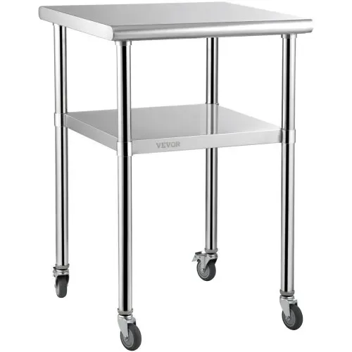 VEVOR Kommerzieller Edelstahltisch 61 x 61 x 91,4 cm, Rollbarer Zweilagiger Arbeitstisch Zerlegetisch Gastro 181,4 kg + 91 kg Tragfähigkeit, Gewerbe Küchentisch, Zubereitungstisch Küchenmöbel – Bild 10