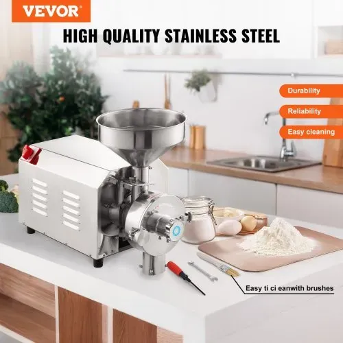 VEVOR Sojabohnenmühle kommerzielle Mahlmaschine für Gewürze 3000 W, 100 kg/h Effizienz Edelstahl-Maismühle, industrielle Mehlmühle für Pfeffer Sojabohnen Erdnüsse Maiskörner 605 x 290 x 460 mm VEVOR Sojabohnenmühle kommerzielle Mahlmaschine für Gewürze 3000 W, 100 kg/h Effizienz Edelstahl-Maismühle, industrielle Mehlmühle für Pfeffer Sojabohnen Erdnüsse Maiskörner 605 x 290 x 460 mm