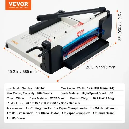 VEVOR Papierschneider manuelle Schneidemaschine (bis A4 Papier 304,8 mm, 400 Blatt), Papierschneidemaschine Hebelschneider, Guillotine-Schere für Papier höchste Präzision Büro Zuhause Schule weiß – Bild 6