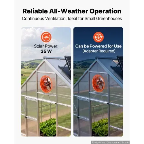 VEVOR Giebellüfter 30,5cm Dachbodenlüfter Solarbetrieben 1529,1m³/h Orange, 3-in-1 Belüftung Kühlung & Entfeuchtung für Dachboden Gewächshaus & Lager, Stahlgehäuse, mit Thermostat & 35W Solarpannel – Bild 2