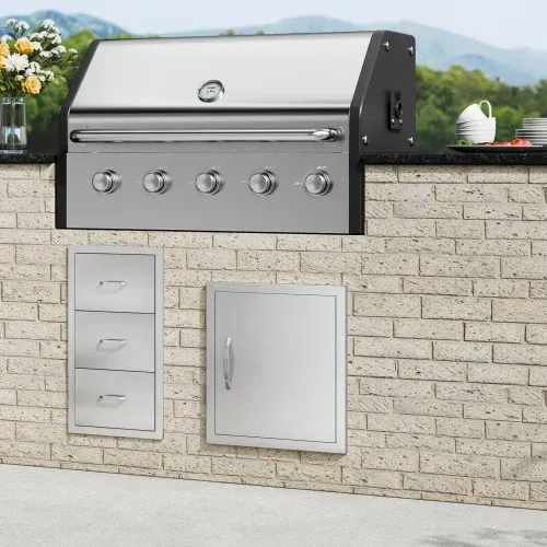VEVOR Grill-Zugangstür, 457 x 508 mm, Einzelne Außenküchentür, Flächenbündig Montierte Edelstahltür, Vertikale Wandtür mit Griff und Haken, für Grillinsel, Grillstation, Außenschrank – Bild 7