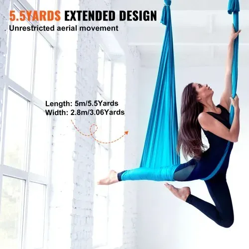 VEVOR Aerial Yoga Hängematte Set 5 x 2,8 m, Blau Aerial Yoga Swing Air Fliegen, Yoga-Schaukel Hammock Swing 1000 kg Max. Tragfähigkeit, inkl. Yoga-Socken & Stahlkarabiner, Anti-Gravity-Übungen – Bild 3
