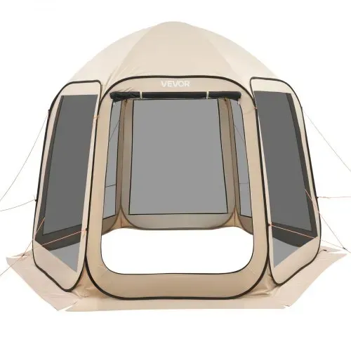 VEVOR Pop up Zelt, 3304,8x280,4 cm, Campingzelt für 4–8 Personen, Partyzelt inklusive Tragetasche, Seitenwänden aus Netz und Heringen, für Garten, Terrasse und Outdoor-Aktivitäten, Beige – Bild 9
