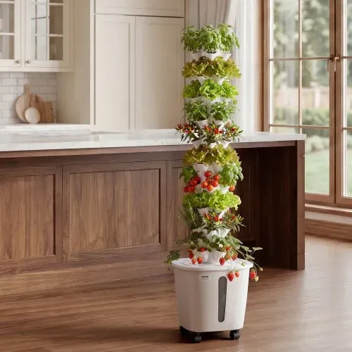 VEVOR Hydroponik-Turm, 50 Pods, Hydrotower 10 Ebenen, Hydroponik-Anbausystem-Set mit App-Steuerung, Rädern, 20-L-Wassertank & Pumpe, Hydroponic Tower für Kräuter, Obst & Gemüse im Innenbereich – Bild 7