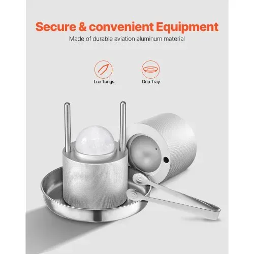 VEVOR Eispresse Eiskugelformer Set 53 mm Eiskugel aus Luftfahrt-Aluminium mit Zange & Abtropfschale, Eisblockform Eisballmaker für Whisky Cocktail Bourbon Scotch auf Partys & im Urlaub – Bild 4