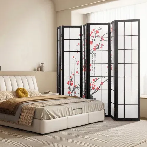 VEVOR 6-teiliger japanischer Raumteiler faltbarer Sichtschutz aus Holz Indoor, Trennwände mit Kirschblütenmalerei tragbare Dekorationsschirme zur Raumtrennung für Restaurant & Schlafzimmer – Bild 7