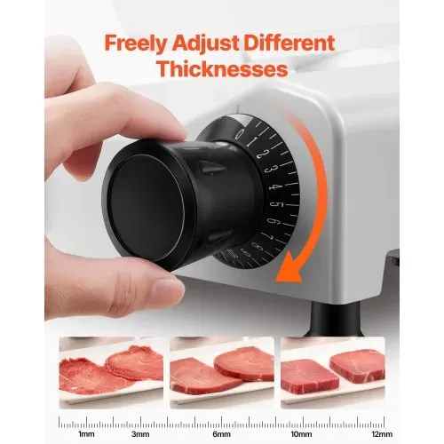 VEVOR Gewerbliche Fleischschneidemaschine 300 W, Elektrische Aufschnittmaschine mit Abnehmbarer 25 cm Kohlenstoffstahl-Klinge, 0–12 mm Schnittdicke, für Gefrorenes Fleisch, Schinken, Baguette, Steak – Bild 3