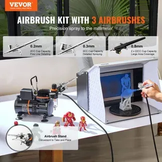 VEVOR Airbrush-Set, Luftkompressor mit Doppellüfter, professionelles Airbrush-System-Set mit 3 Airbrushes, Halter, Farbmischrad, Reinigungsbürsten-Set, Airbrush-Set für Kunst, Nägel, Kekse, Make-up, K VEVOR Airbrush-Set, Luftkompressor mit Doppellüfter, professionelles Airbrush-System-Set mit 3 Airbrushes, Halter, Farbmischrad, Reinigungsbürsten-Set, Airbrush-Set für Kunst, Nägel, Kekse, Make-up, K