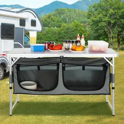 VEVOR Campingküche inkl. Tragetasche Campingschrank Einstellbar Campingschrank, Reiseküche Küchenbox Zeltschrank Outdoor Camping Küche Zeltschrank Camping Reisen Grau Tragbar Küchenbox Reiseküche – Bild 7