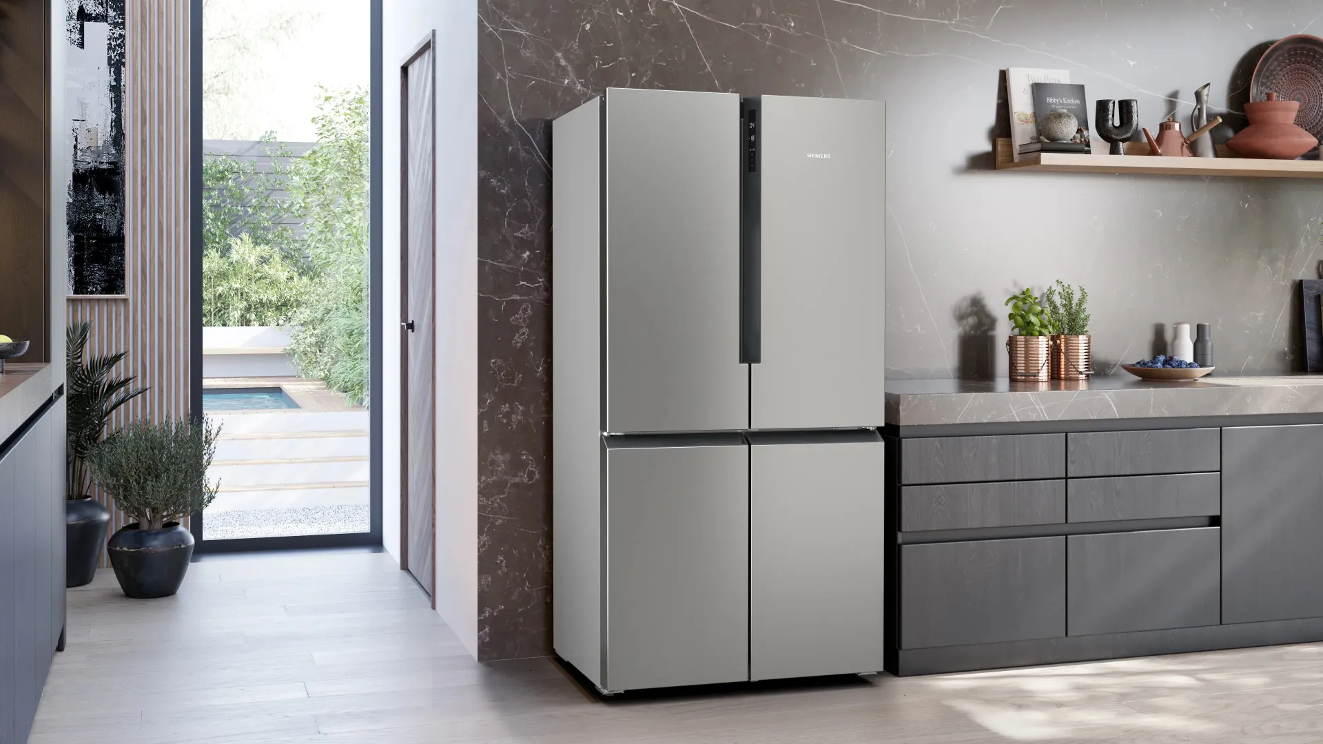 Siemens iQ300 KF96NVPEA Side-by-Side Kühlkombination Freistehend 605 l Silber – Bild 3