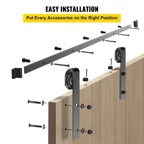 VEVOR Schiebetürbeschlag 366cm Länge Schiebetürsystem aus Kohlenstoffstahl Schiebetüren Komplettset 150kg Tragfähigkeit Laufschienen Set max. 183cm Türbreite Geeignet für Küche Scheunen Ställe – Bild 5