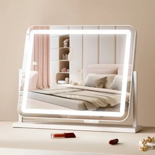 VEVOR Hollywood Schminkspiegel mit Beleuchtung, Kosmetikspiegel mit 3 Farbbeleuchtungsmodi, Schminkspiegel mit LEDs & 5-facher Vergrößerung, USB, Smart-Touch-Steuerung, 360°-Drehbar, 547x447mm – Bild 7