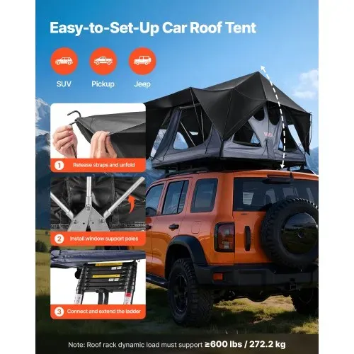 VEVOR Autodachzelt Hartschalen für 2-3 Personen, Faltbares Campingzelt aus Aluminium mit Dreifarbiger LED-Beleuchtung & Dicker Matratze & 10 Fenstern, Wasserfest & Windicht, für Jeep SUV Pickup VEVOR Autodachzelt Hartschalen für 2-3 Personen, Faltbares Campingzelt aus Aluminium mit Dreifarbiger LED-Beleuchtung & Dicker Matratze & 10 Fenstern, Wasserfest & Windicht, für Jeep SUV Pickup