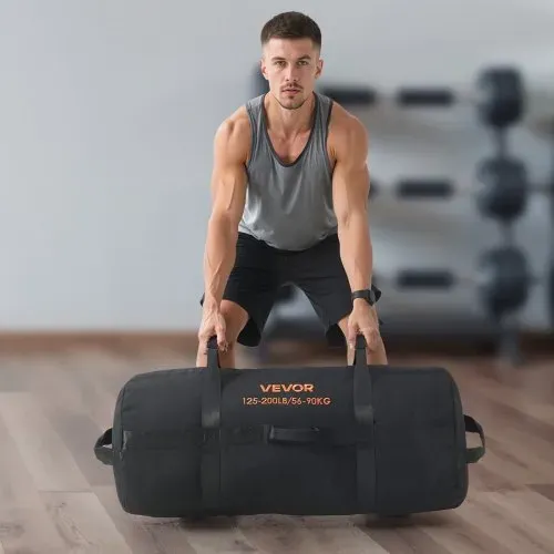 VEVOR Workout-Sandsack, strapazierfähige Powerbags Sandsack-Trainingstasche mit Griffen, einstellbar 56-90 kg für Fitness-Krafttraining, Cross-Training, Fitnessstudio-Übungen, Schwarz (ungefüllt) – Bild 7
