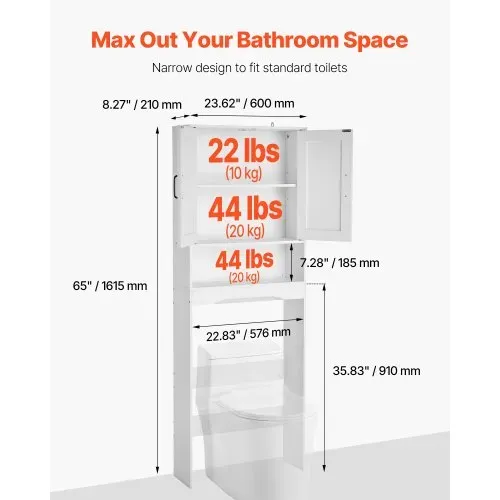VEVOR Toilettenschrank Badezimmerschrank mit Doppeltür & verstellbarem Regal, platzsparender 3-stöckiger Badschrank über der Toilette mit offenem Regal, 600x210x1651 mm Aufbewahrungsschrank Weiß VEVOR Toilettenschrank Badezimmerschrank mit Doppeltür & verstellbarem Regal, platzsparender 3-stöckiger Badschrank über der Toilette mit offenem Regal, 600x210x1651 mm Aufbewahrungsschrank Weiß