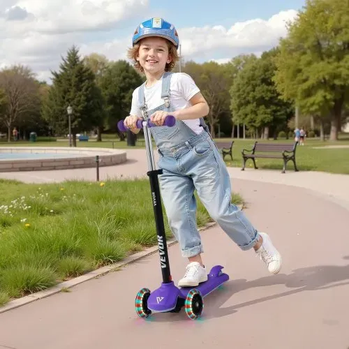 VEVOR Scooter (3 Räder) ab 3 Jahren, Cityroller Kinderroller mit leuchtenden Rädern & höhenverstellbarem Lenker & rutschfestem Deck & leichtem Aluminiumrahmen, Tretroller bis zu 75 kg, Lila – Bild 7