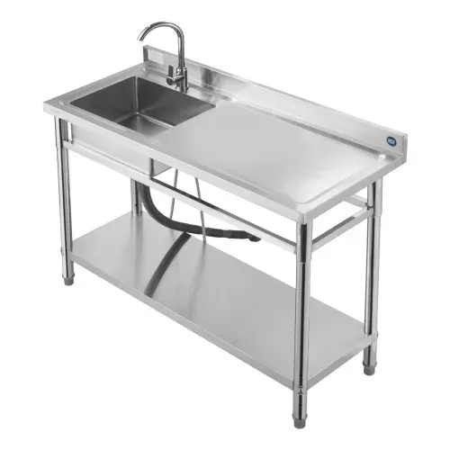 VEVOR Spültisch Spülbecken Edelstahl (120 x 50 x 94 cm), Einzelbecken mit Wasserhahn & Ablage, Küchenspüle für Garage Restaurant Wäscherei, Waschtisch Außenspüle mit Arbeitsplatte (recht) – Bild 10