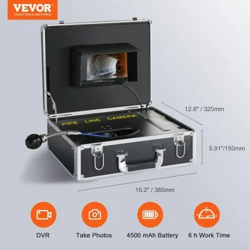 VEVOR Kanalkamera, 50 m, 7-Zoll-Bildschirm, Rohrinspektionskamera mit DVR-Funktion, wasserdichte IP68-Kamera, 12 einstellbare LEDs, mit einer 16 GB SD-Karte für Abwasserleitungen, Kanalabflussrohre – Bild 6