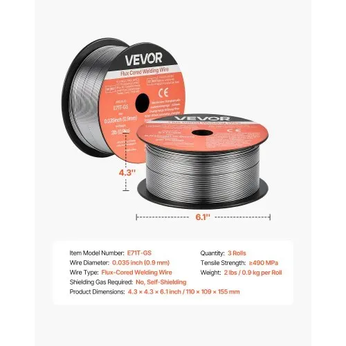 VEVOR Fülldraht MIG-Schweißdraht, 0,9 mm E71T-GS 0,9 kg, Schweißdraht mit Geringer Spritzerbildung für Alle Schweißpositionen, Selbstschützend für den Außeneinsatz (3 Rollen pro Packung) – Bild 6